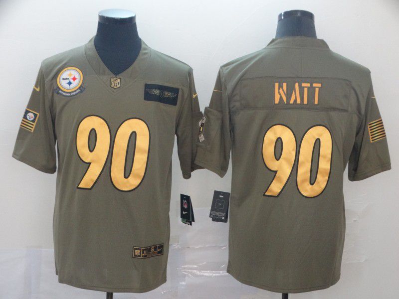 Men Pittsburgh Steelers #90 Watt green Nike Olive Salute To Service Limited NFL Jersey